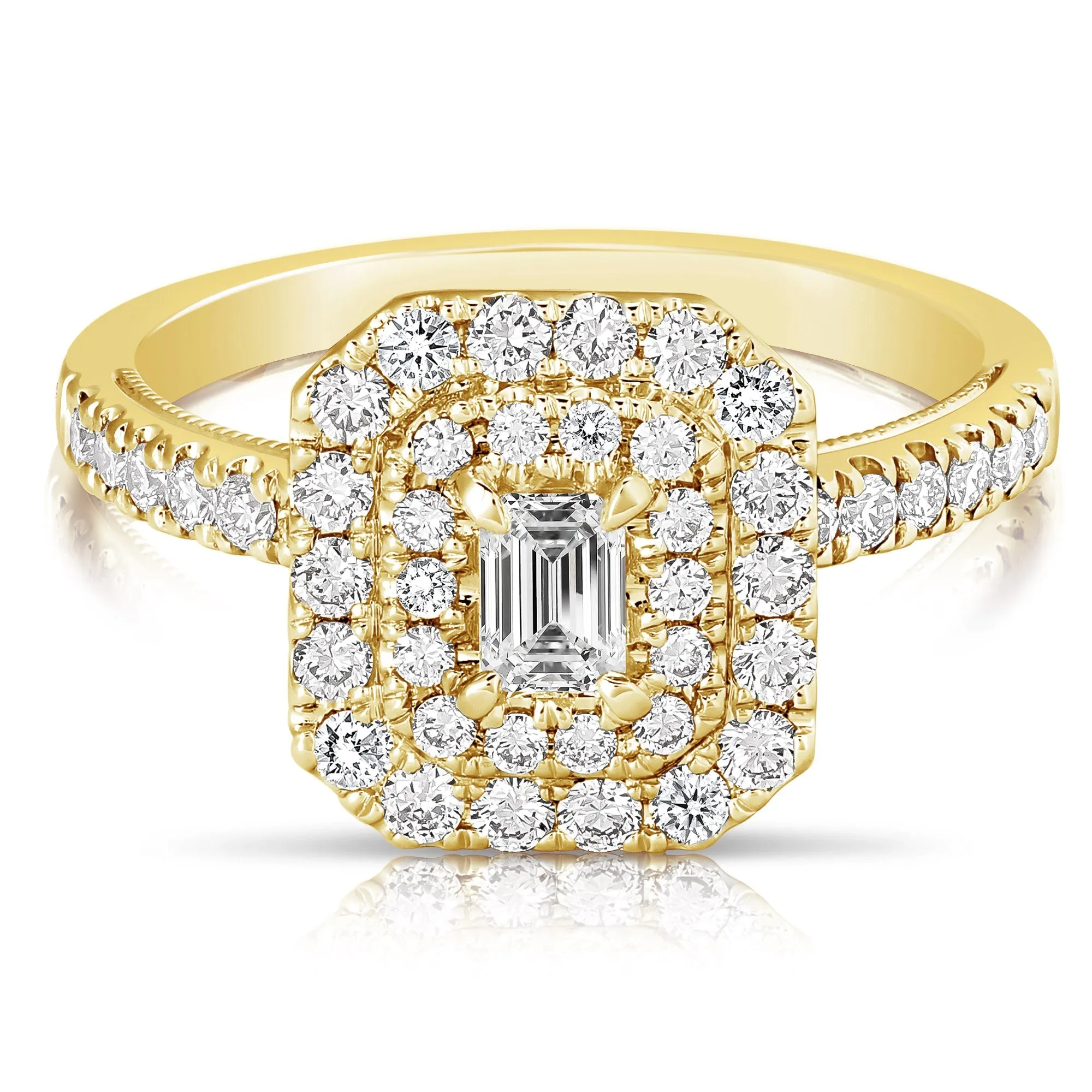 1 Ct Total Weight Double Halo Emerald Cut Engagement Ring