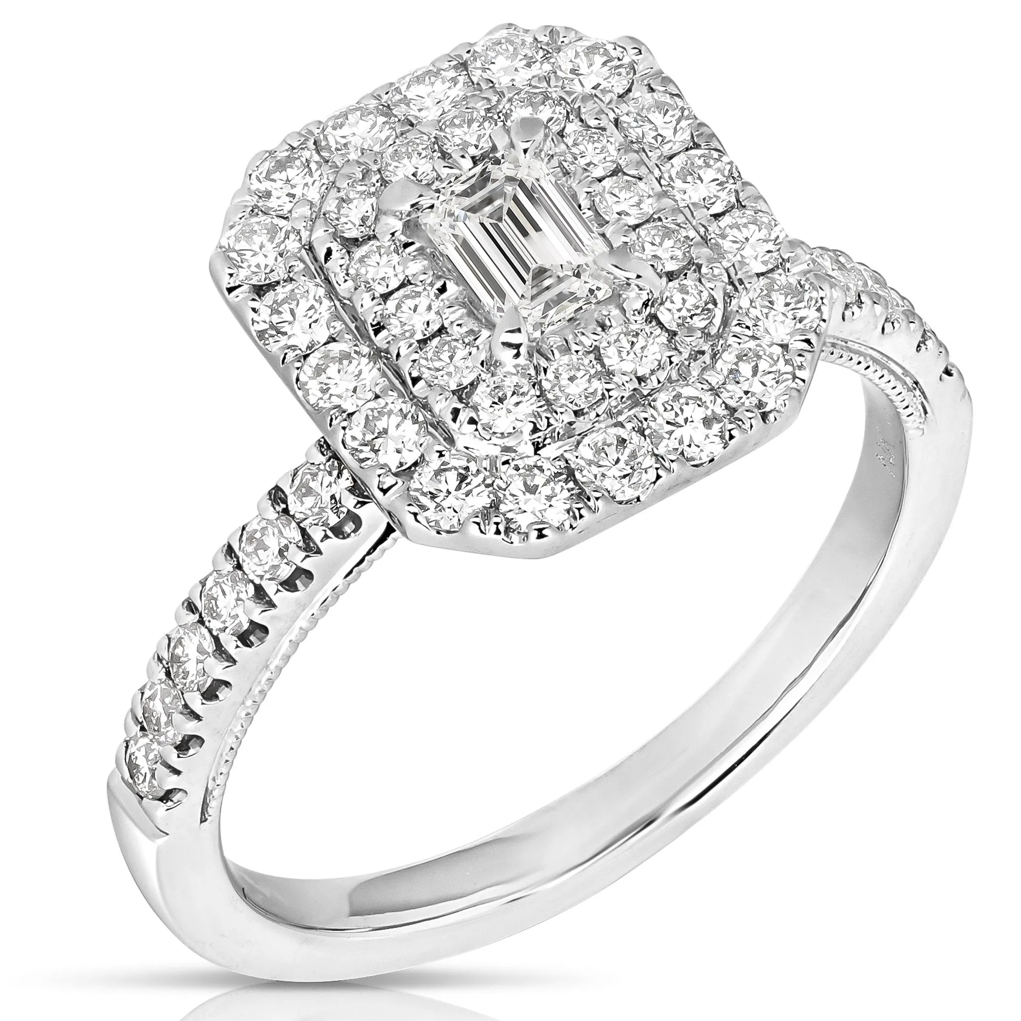 1 Ct Total Weight Double Halo Emerald Cut Engagement Ring