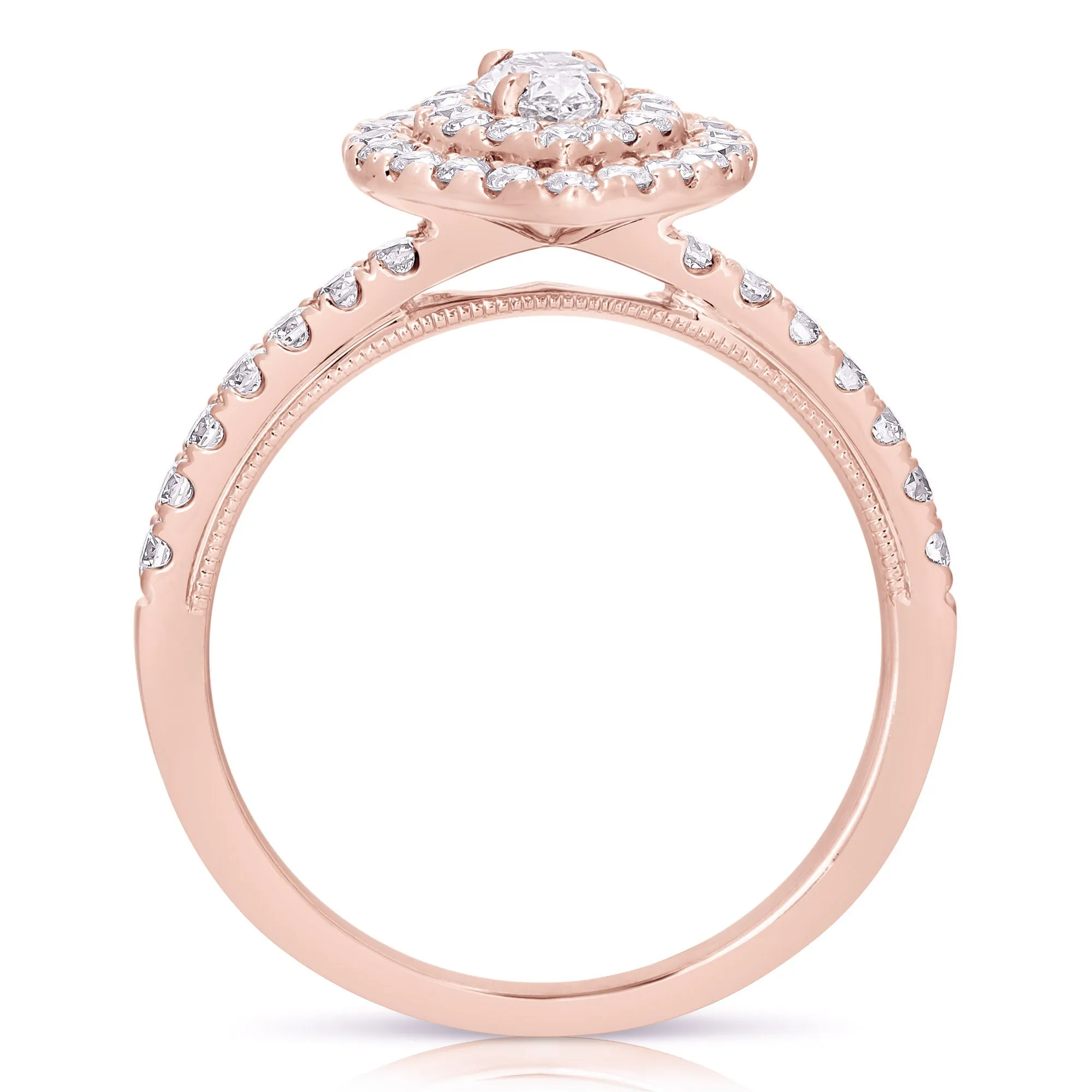 1 Ct Total Weight Double Halo Marquise Engagement Ring