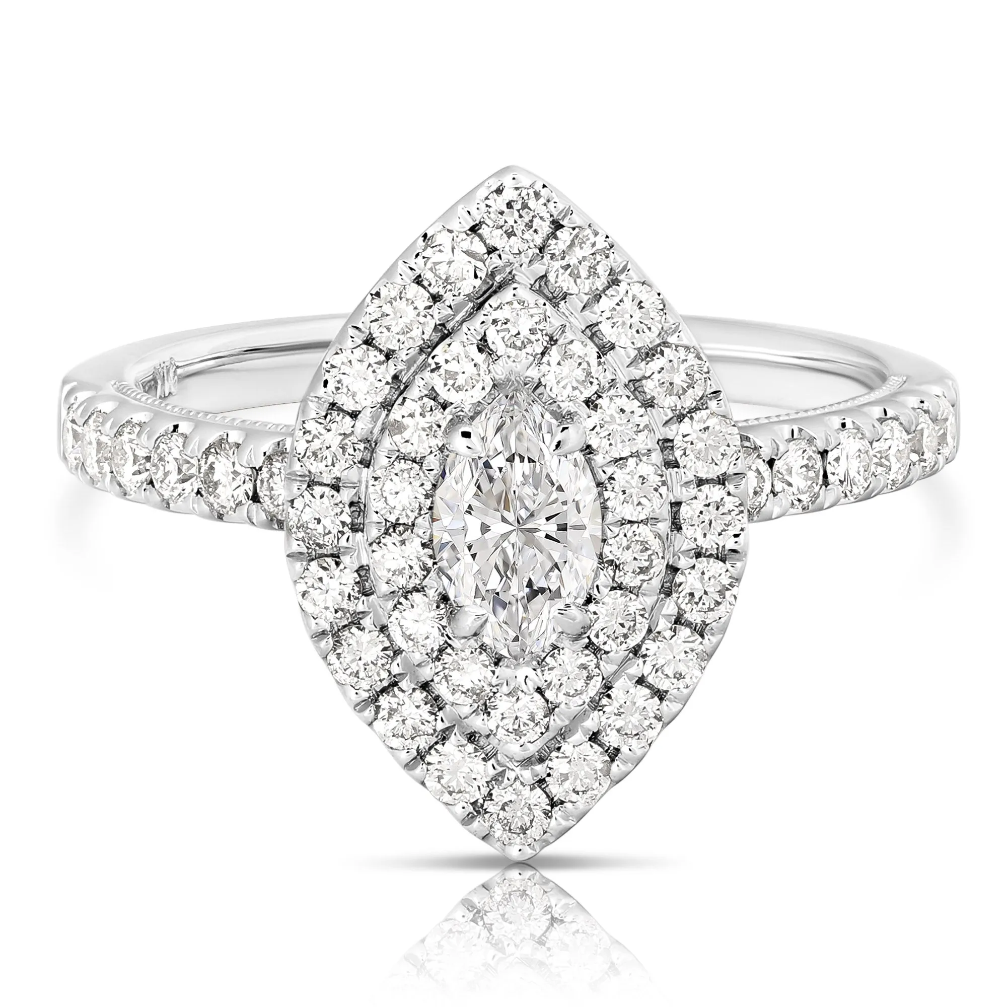 1 Ct Total Weight Double Halo Marquise Engagement Ring