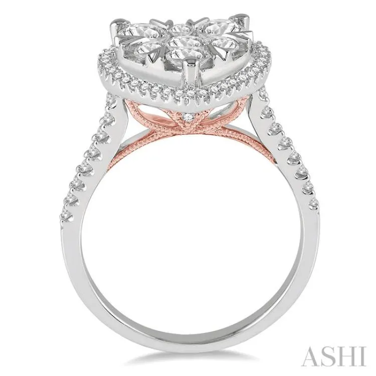 1 Ctw Round Diamond Lovebright Heart Halo Engagement Ring in 14K White and Rose Gold