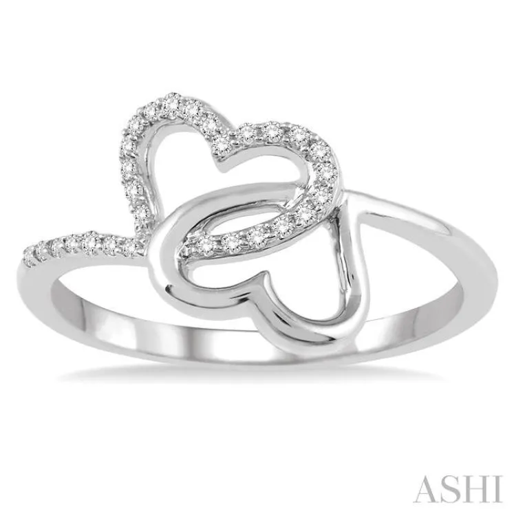 1/10 Ctw Round Cut Diamond Twins Heart Shape Ring in 10K White Gold