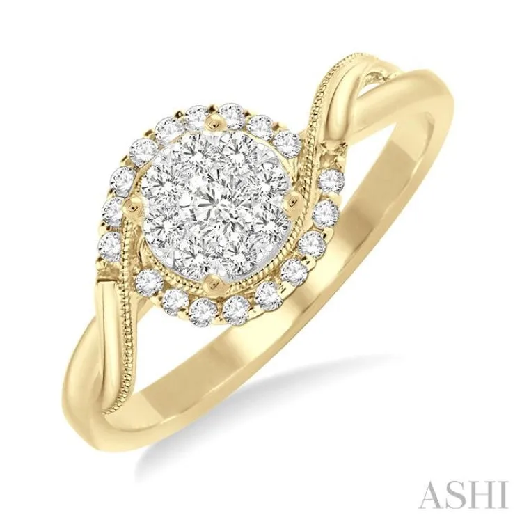 1/3 Ctw Round Cut Diamond Lovebright Engagement Ring in 14K Yellow and White Gold