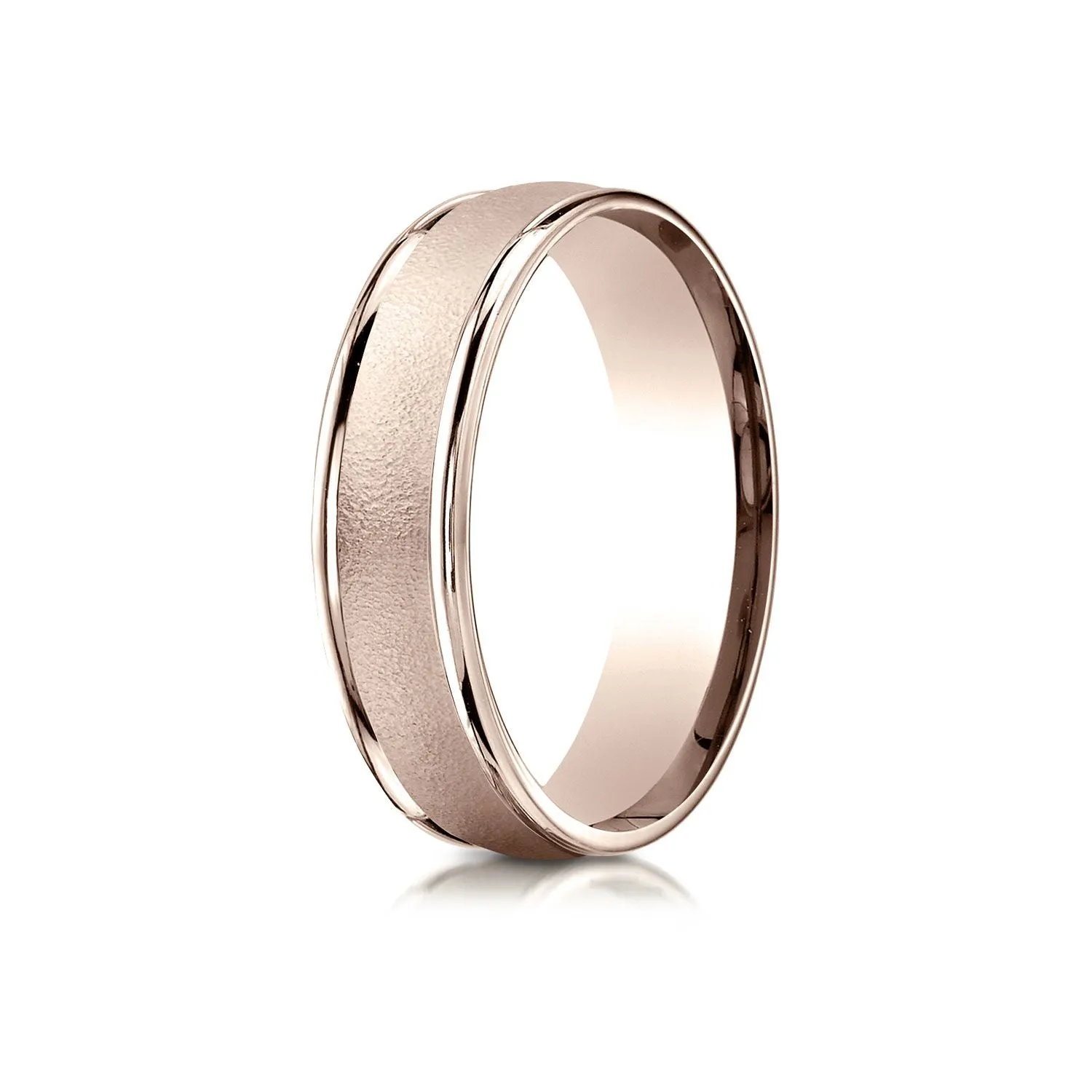 14k Rose Gold 6mm Comfort-fit Wired-finished High Polished Round Edge Carved Design Band