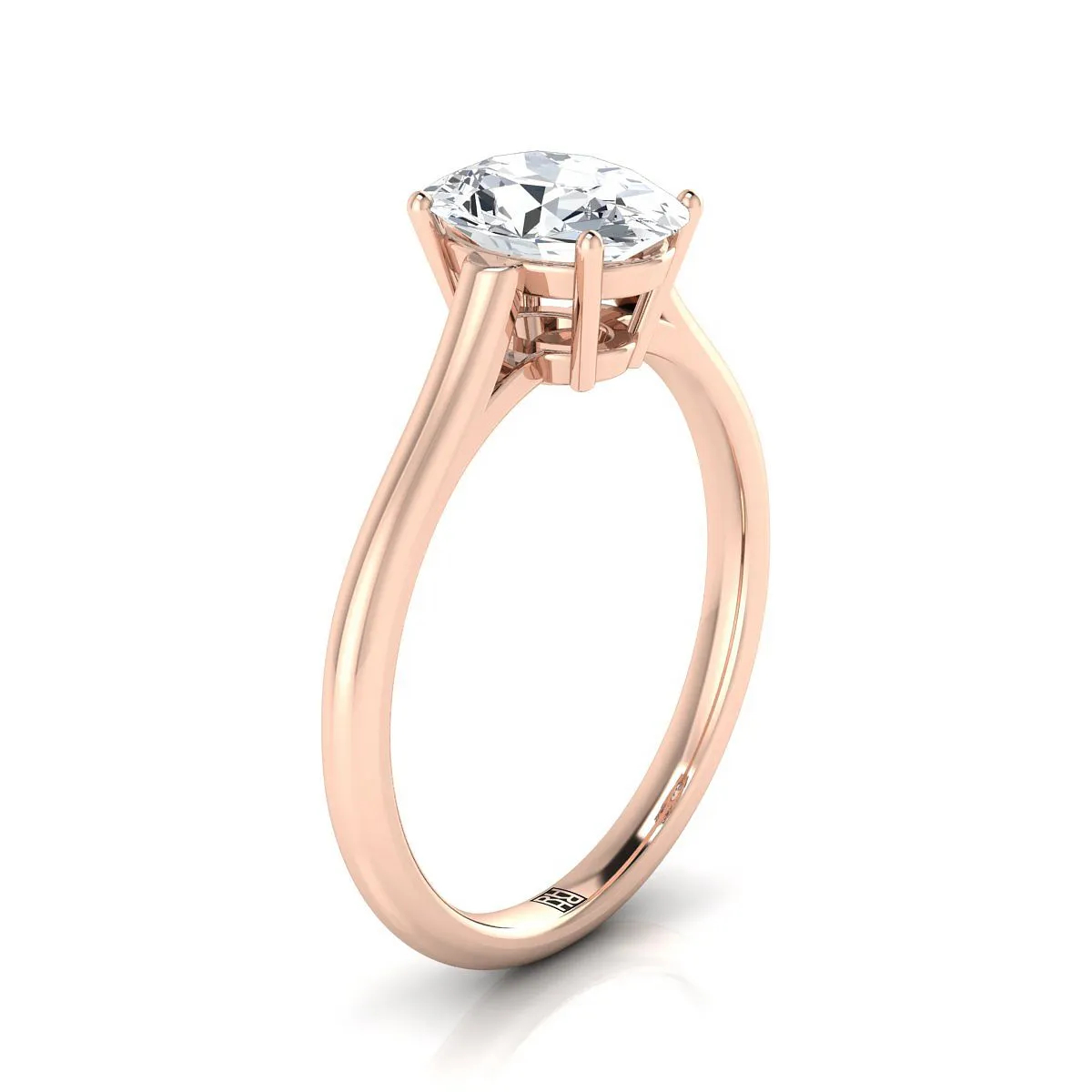 14K Rose Gold Oval Emerald Cathedral Style Comfort Fit Solitaire Engagement Ring