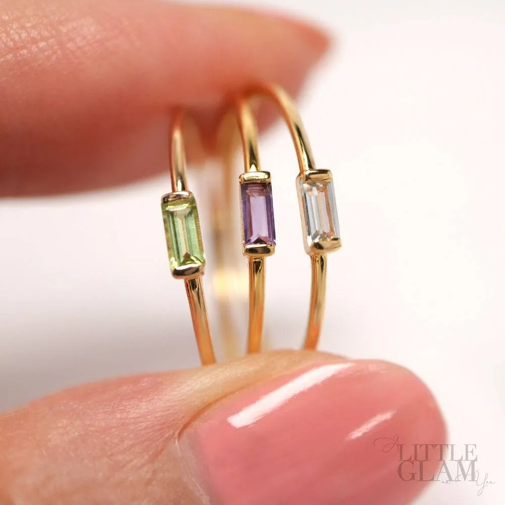 14k Solid Gold Delicate Baguette Amethyst Ring