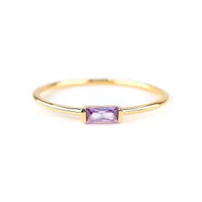 14k Solid Gold Delicate Baguette Amethyst Ring