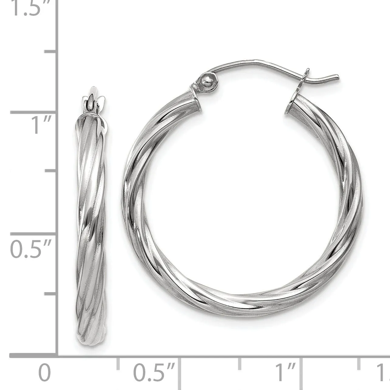 14k White Gold 3.25MM Twisted Hoop Earrings