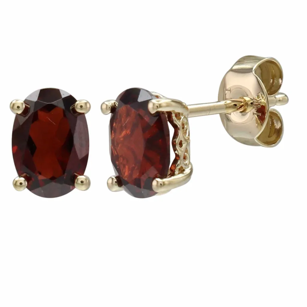 14K Yellow Gold 2.20ctw Oval Garnet Stud Earrings