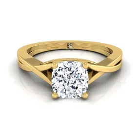 14K Yellow Gold Cushion Delicate Twist Solitaire Engagement Ring