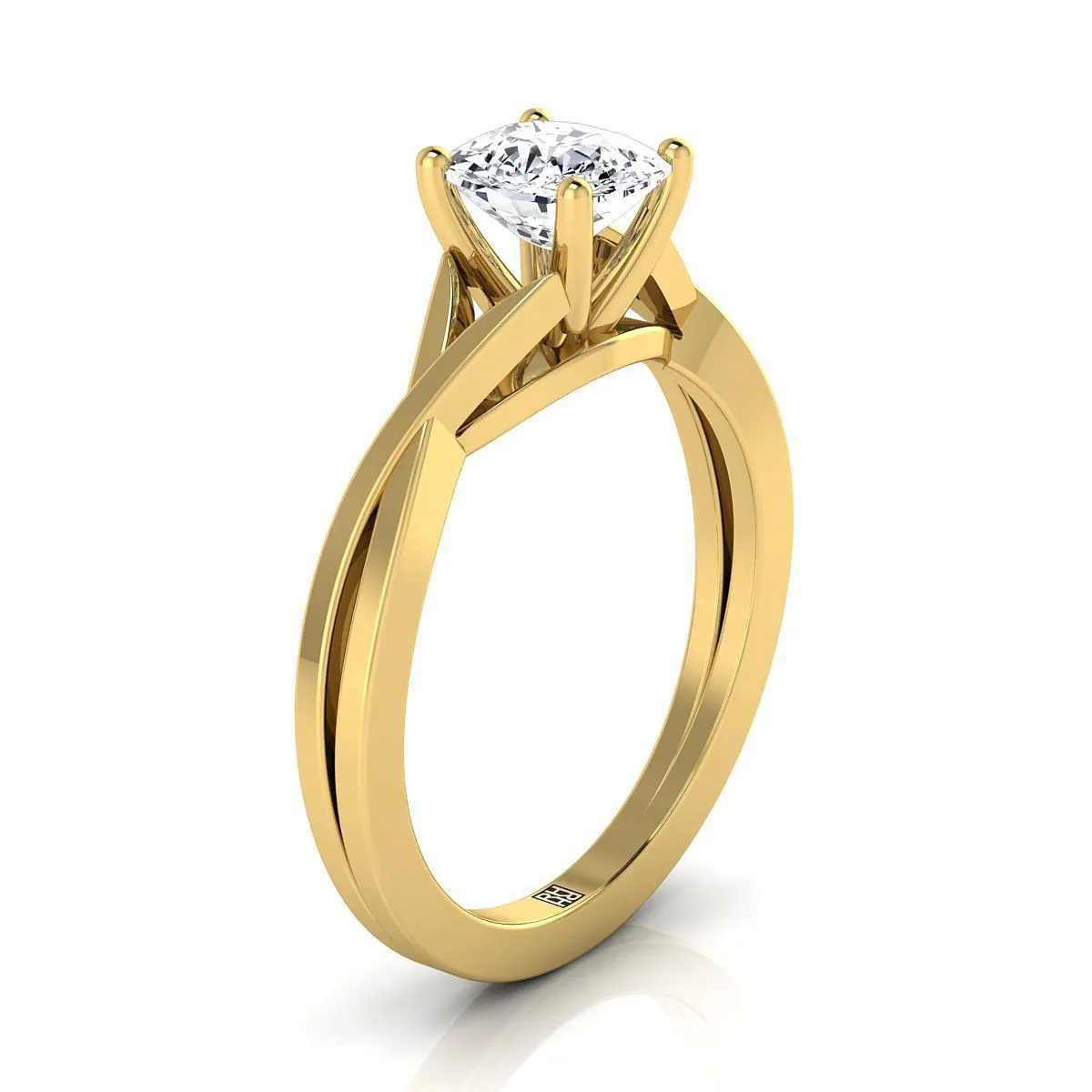 14K Yellow Gold Cushion Delicate Twist Solitaire Engagement Ring