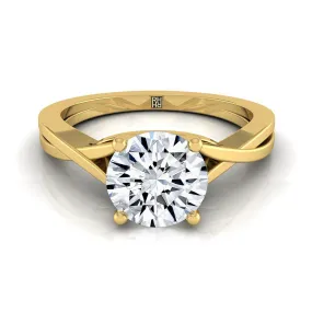 14K Yellow Gold Round Brilliant Delicate Twist Solitaire Engagement Ring