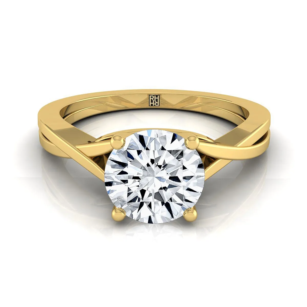 14K Yellow Gold Round Brilliant Delicate Twist Solitaire Engagement Ring