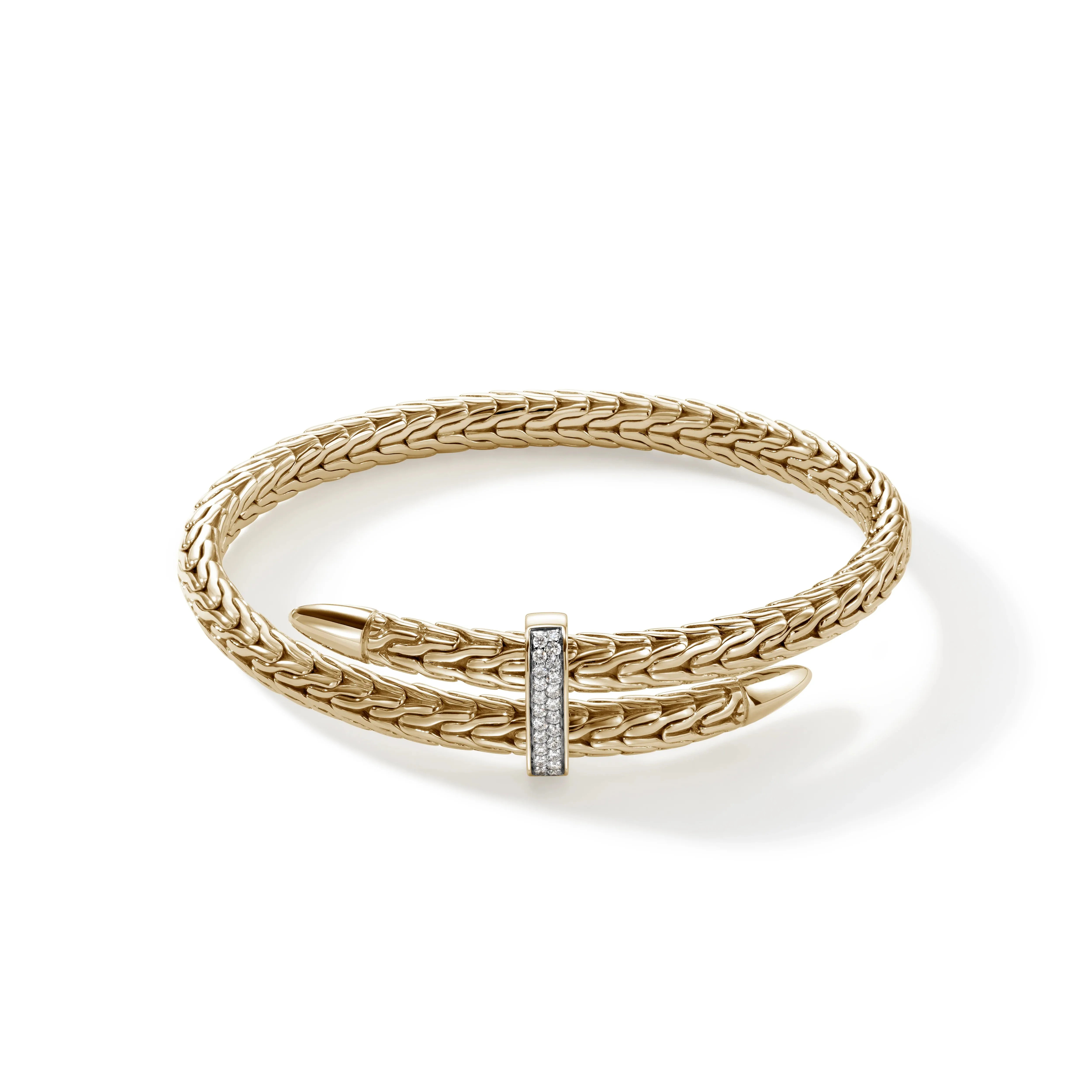 14K Yellow Gold Spear Flex Cuff With Diamonds