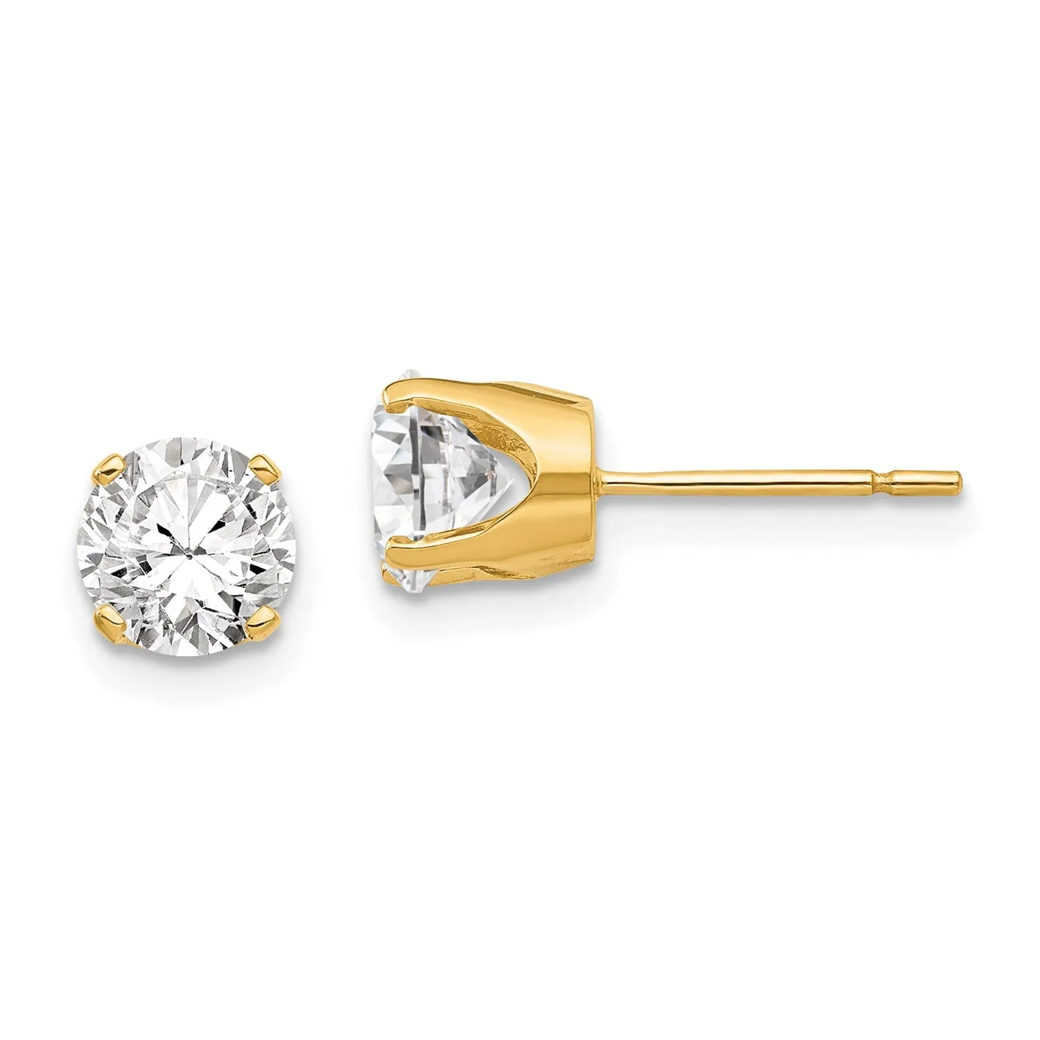 14KT Yellow Gold 5.8MM Round Cubic Zirconia Stud Earrings