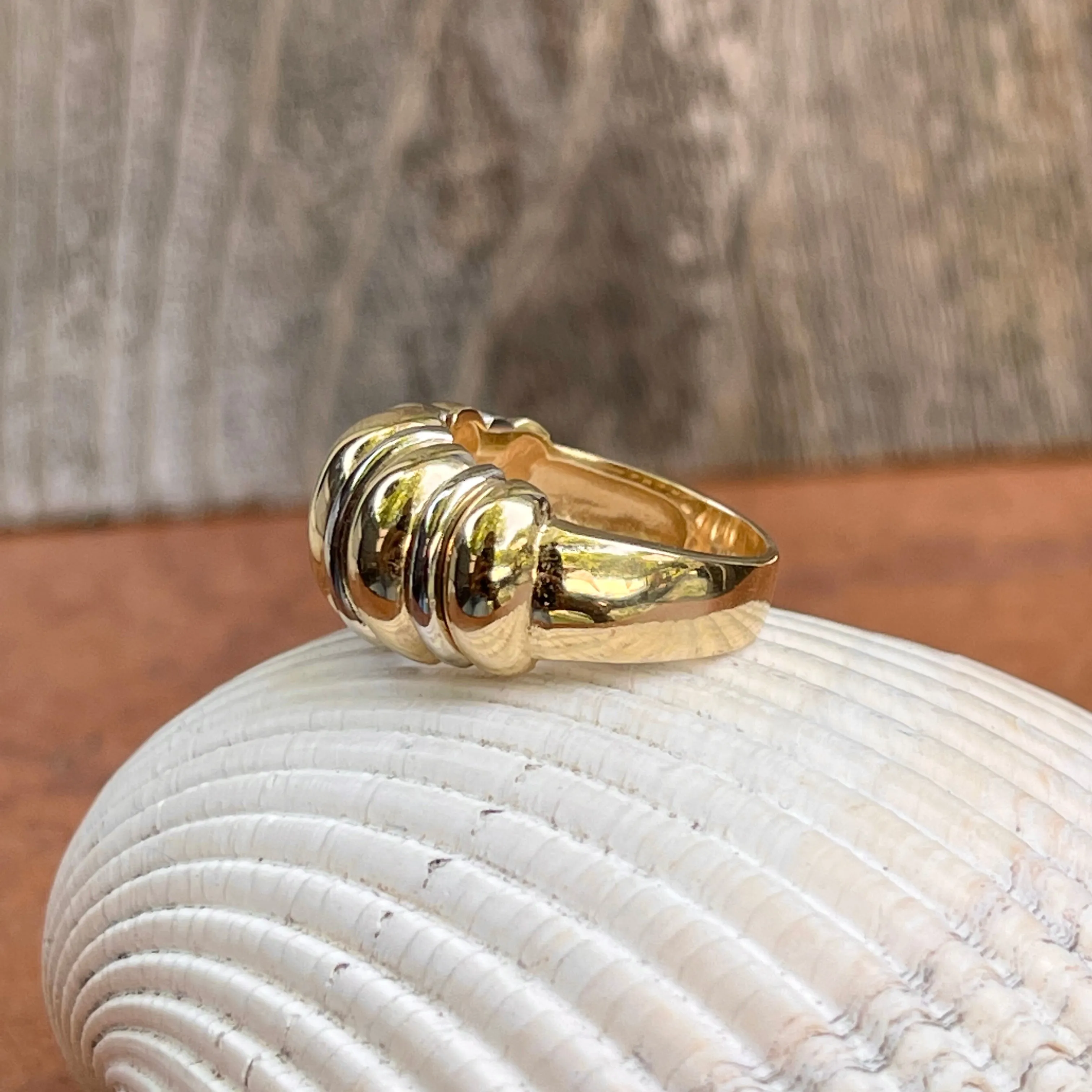 14KT Yellow Gold   White Gold Dome Shrimp Cigar Band Ring