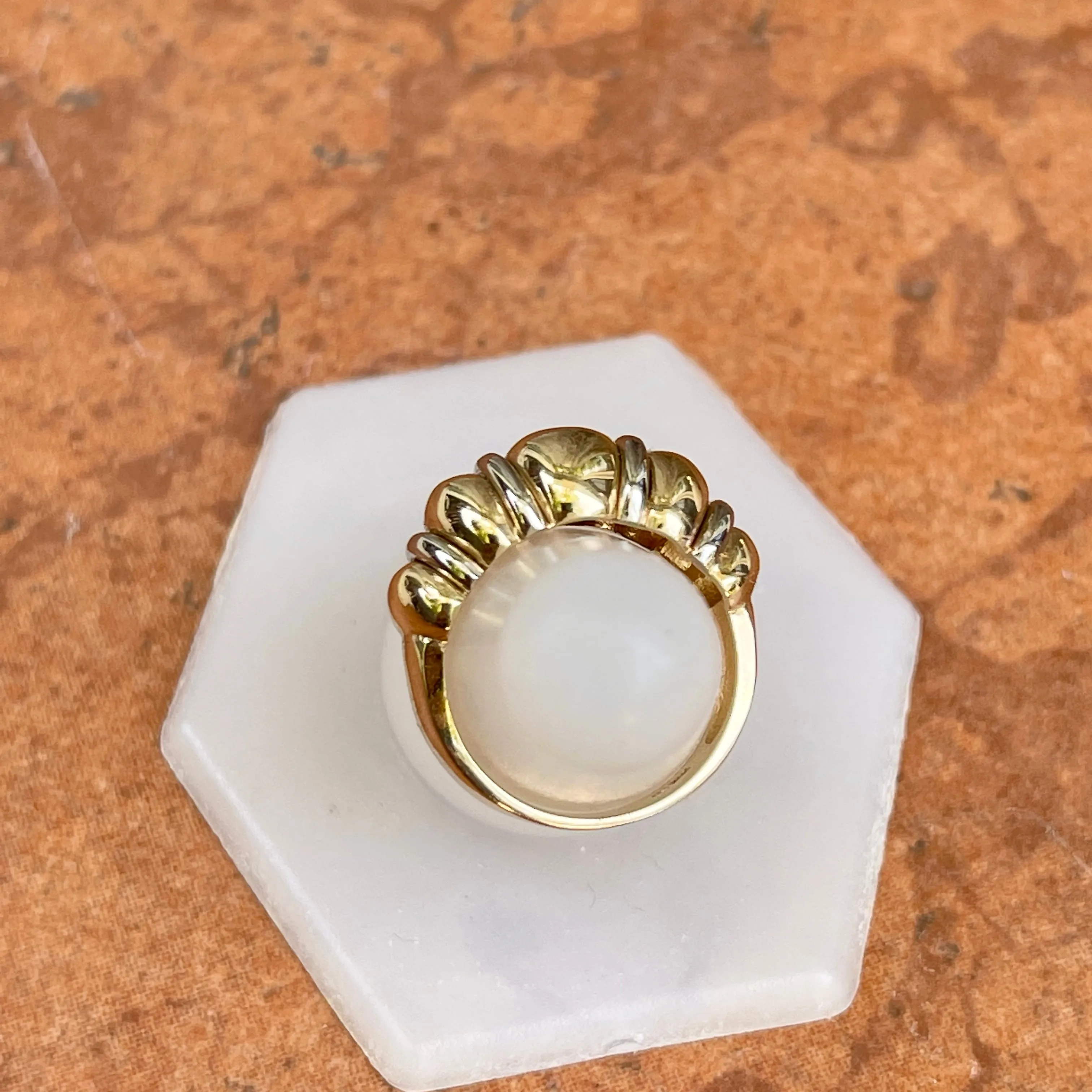 14KT Yellow Gold   White Gold Dome Shrimp Cigar Band Ring