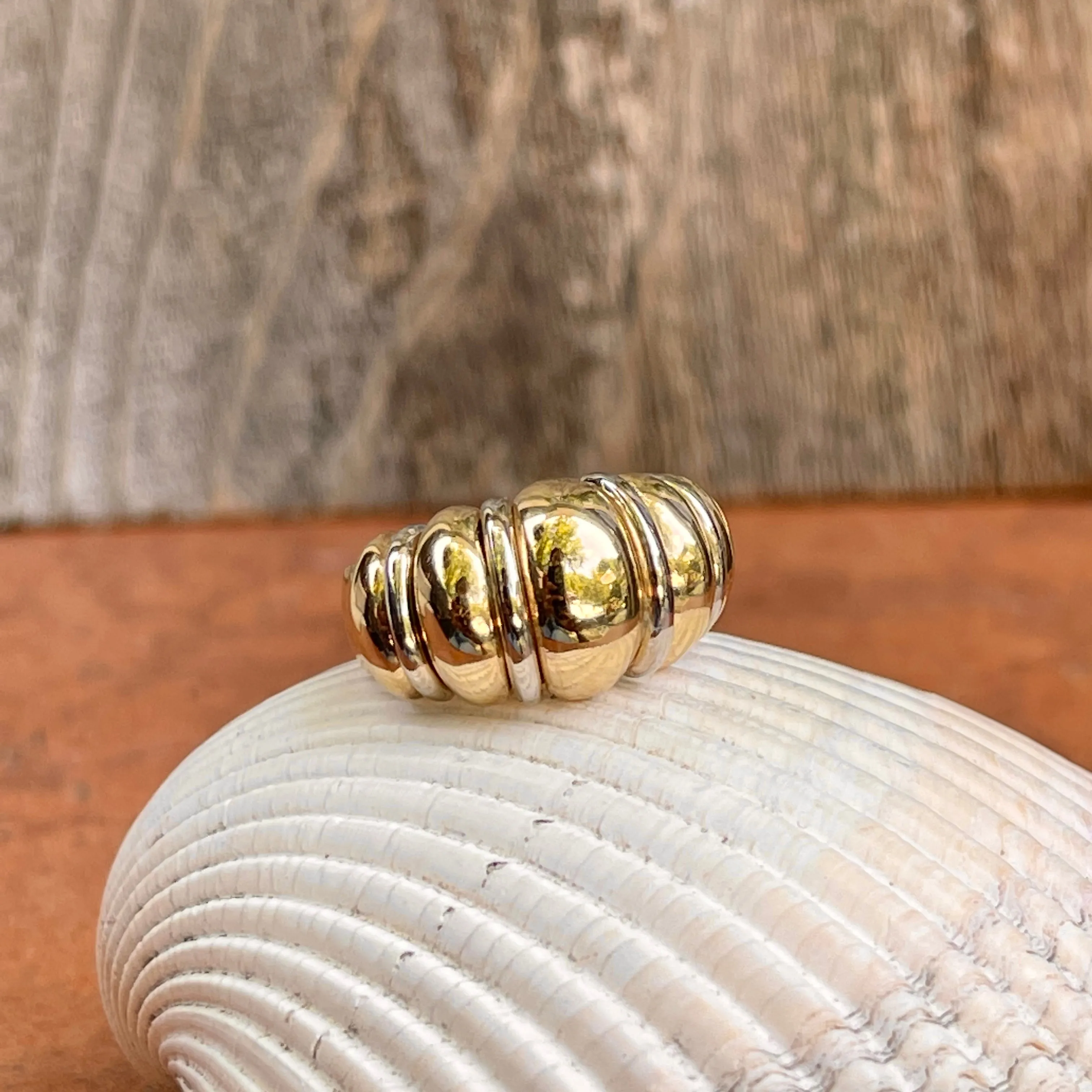 14KT Yellow Gold   White Gold Dome Shrimp Cigar Band Ring