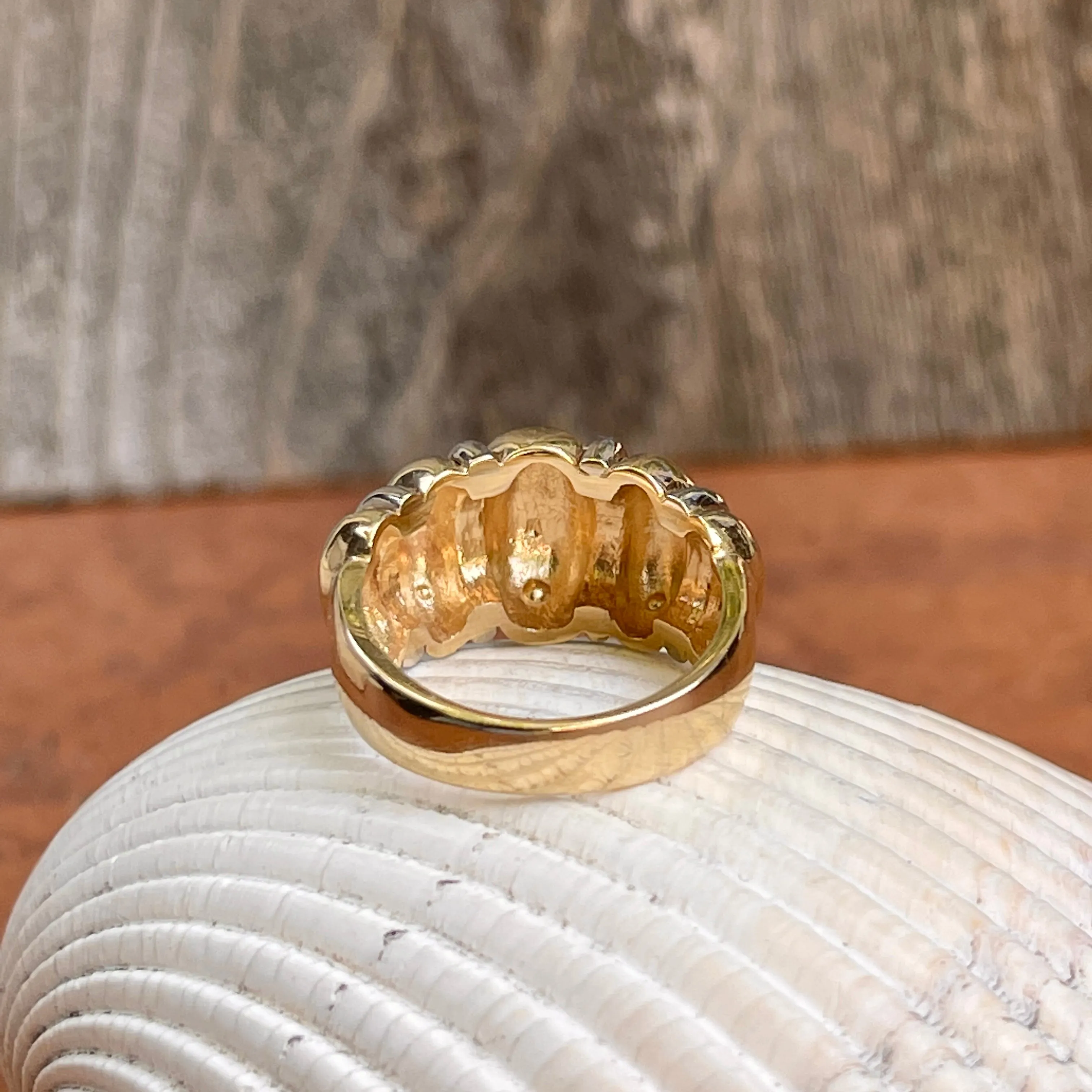 14KT Yellow Gold   White Gold Dome Shrimp Cigar Band Ring