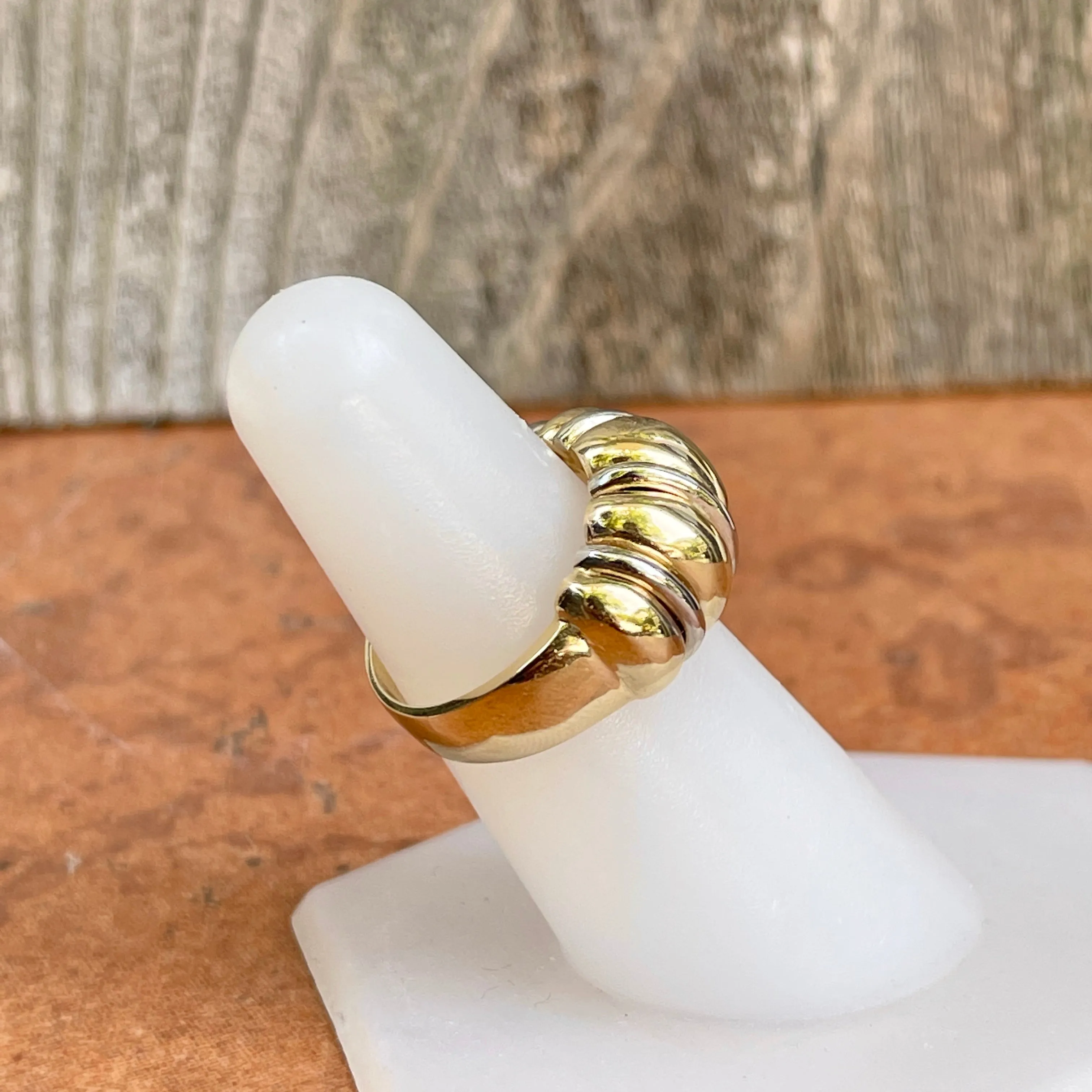 14KT Yellow Gold   White Gold Dome Shrimp Cigar Band Ring