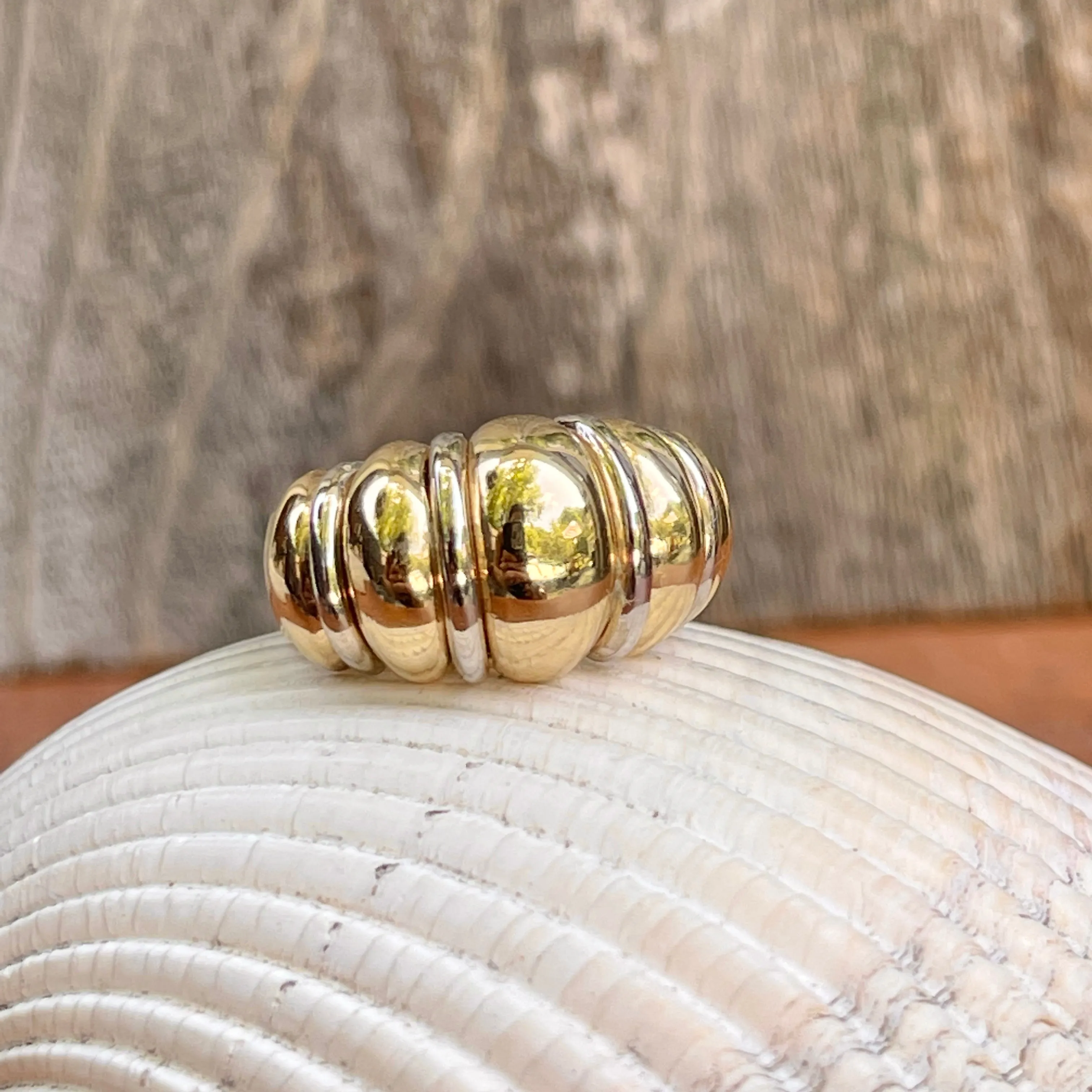 14KT Yellow Gold   White Gold Dome Shrimp Cigar Band Ring