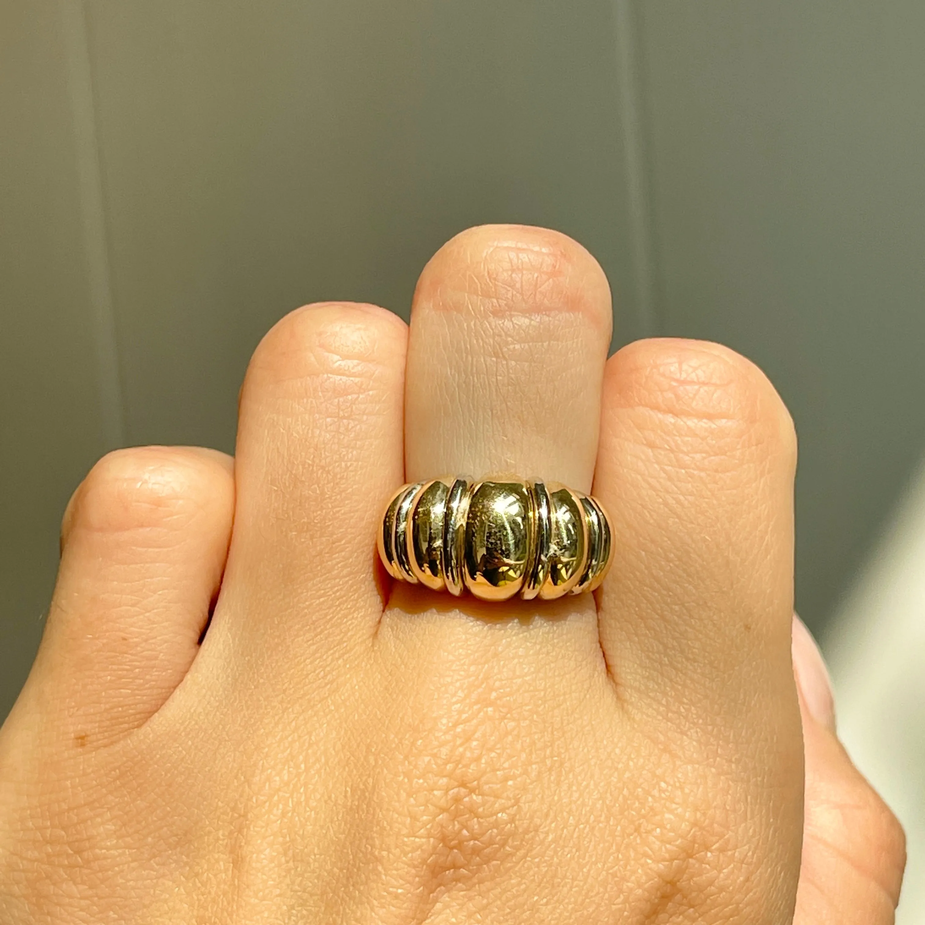 14KT Yellow Gold   White Gold Dome Shrimp Cigar Band Ring