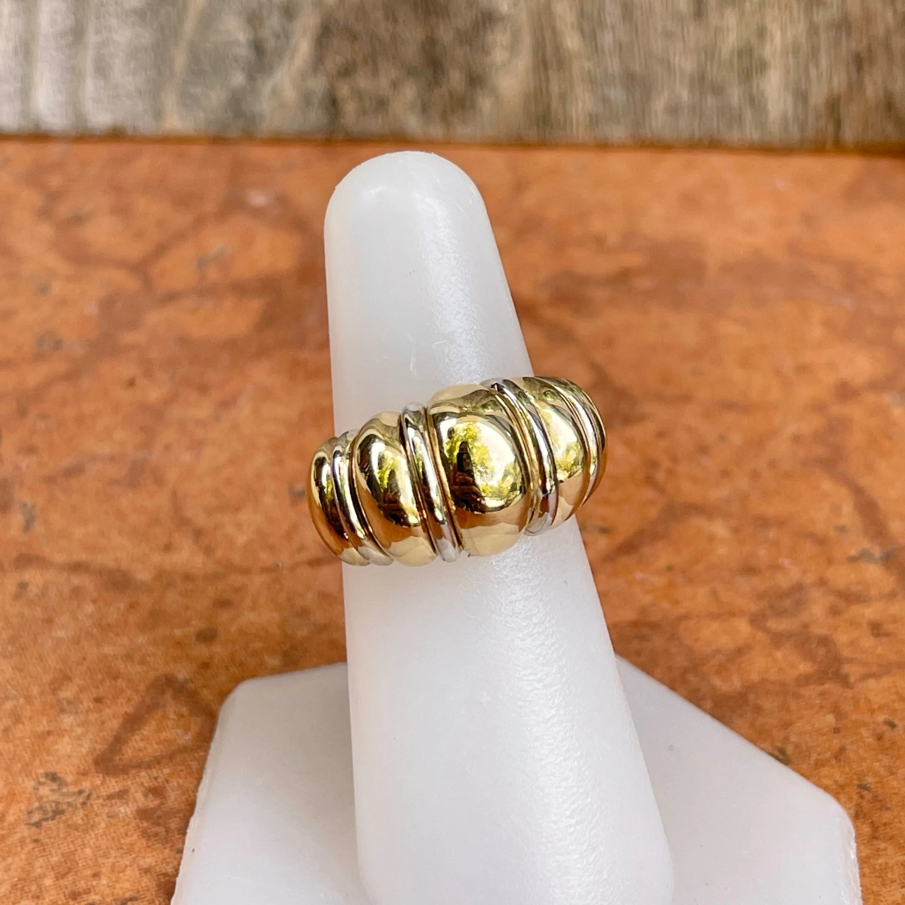 14KT Yellow Gold   White Gold Dome Shrimp Cigar Band Ring