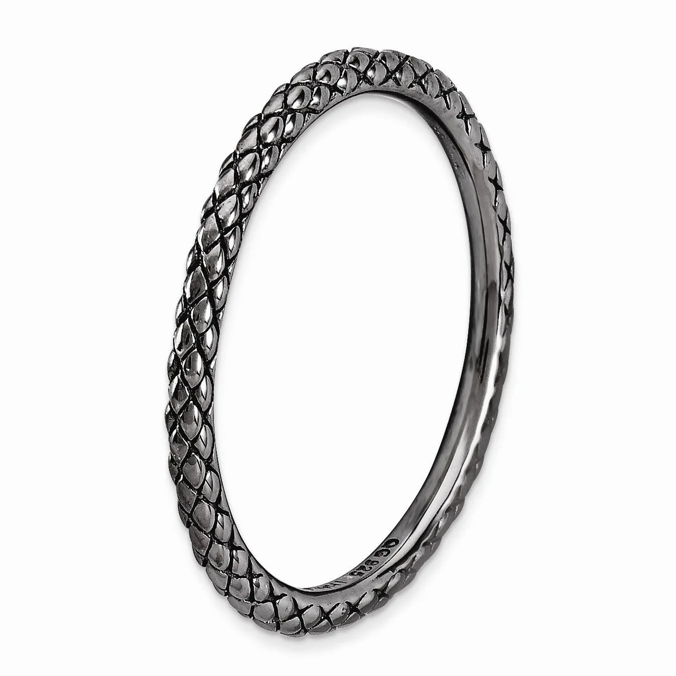 1.5mm Stackable Black Plated Silver Crisscross Band