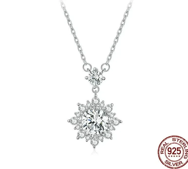 1ct Moissanite 925 Silver Halo Necklace