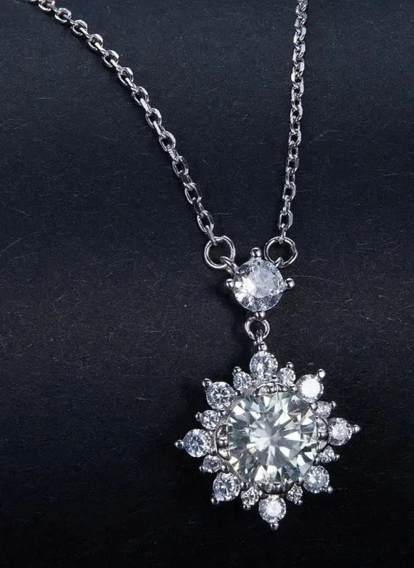 1ct Moissanite 925 Silver Halo Necklace