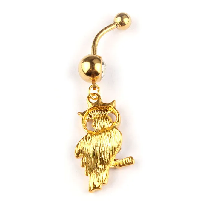 1PC Rhinestone Belly Ring Owl Gold  Jewelry