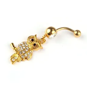 1PC Rhinestone Belly Ring Owl Gold  Jewelry