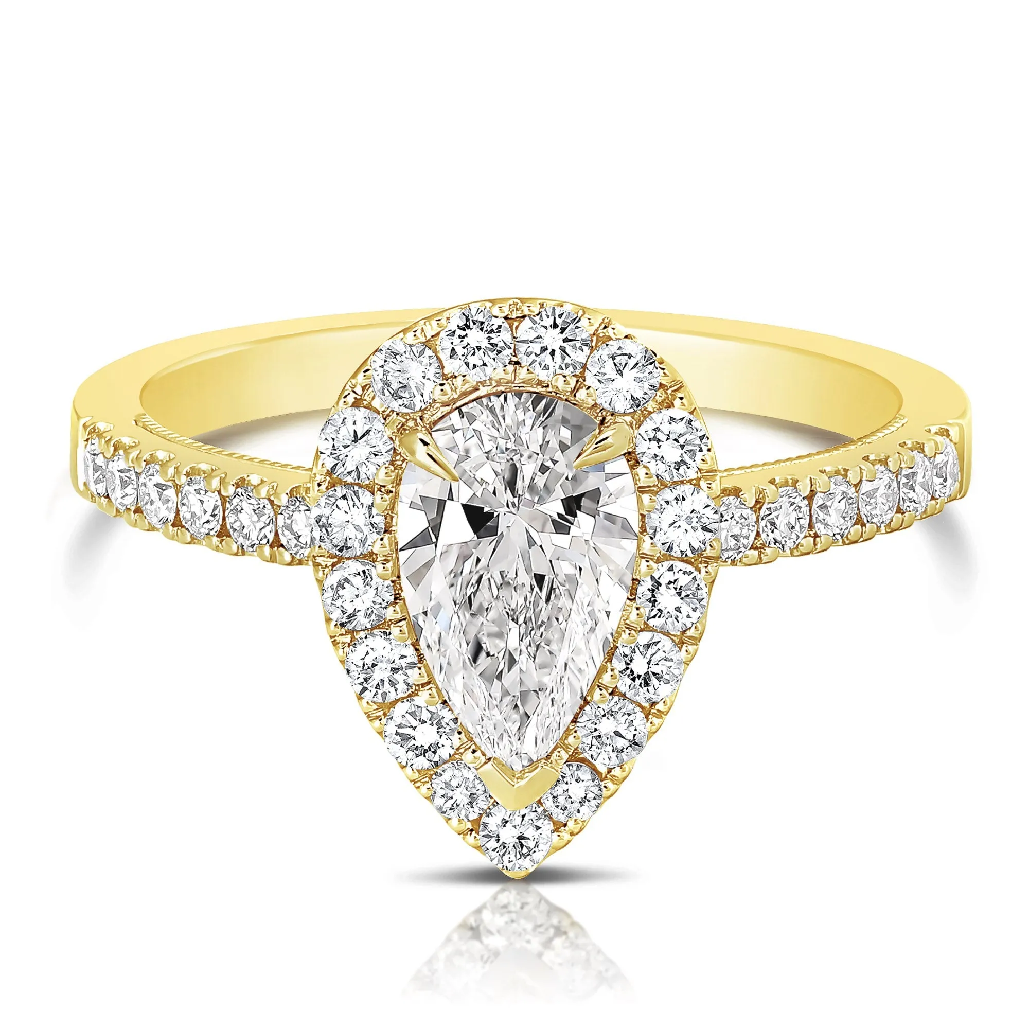 2 1/2 Ct Total Weight Pear Shape Lab Grown Halo Engagement Ring