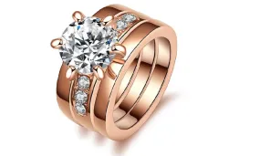 3 Pieces Rose Gold Wedding Rings Set 