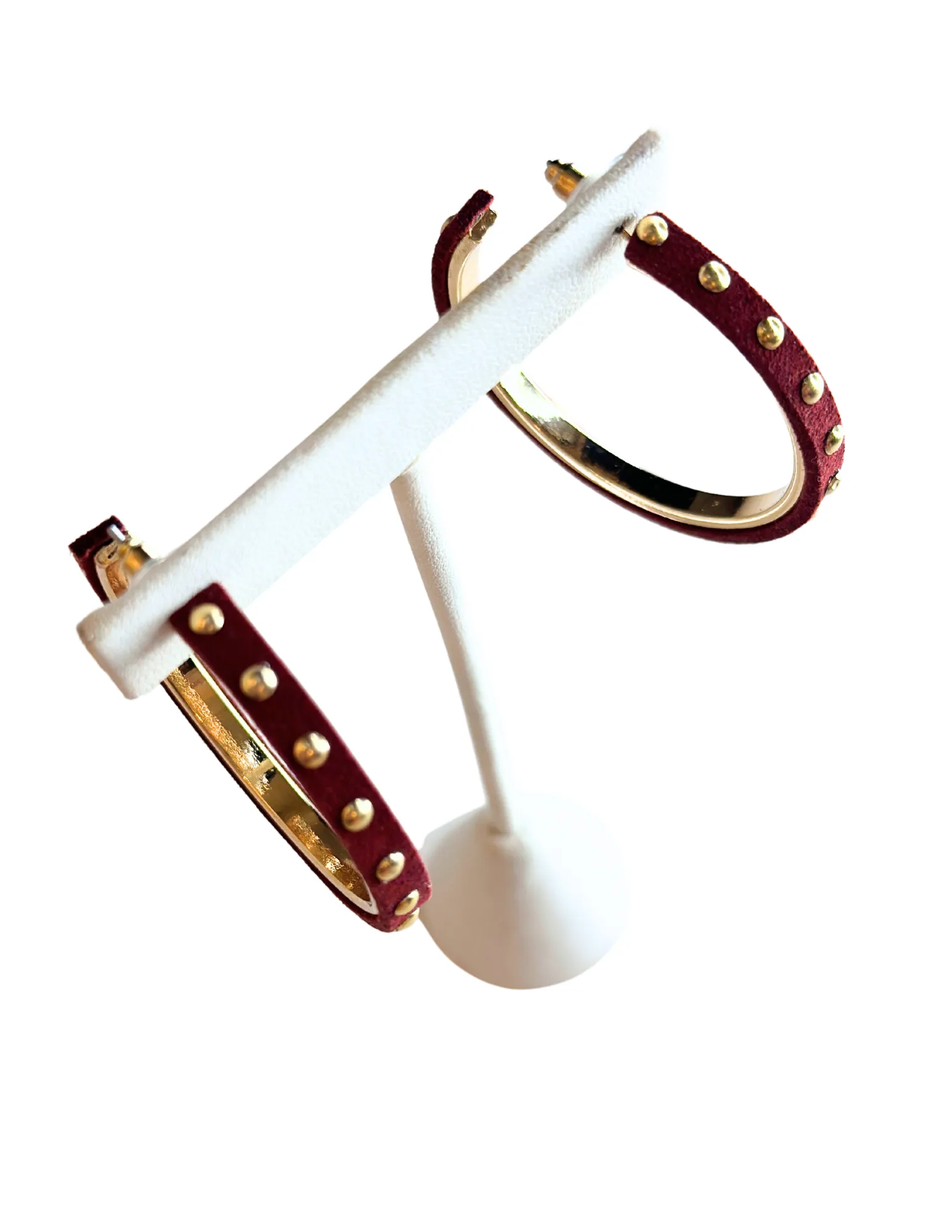 45mm Leather Hoop Earrings - Wine