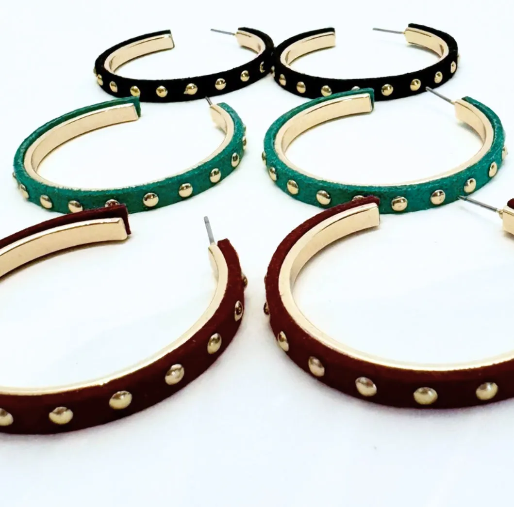 45mm Leather Hoop Earrings - Wine