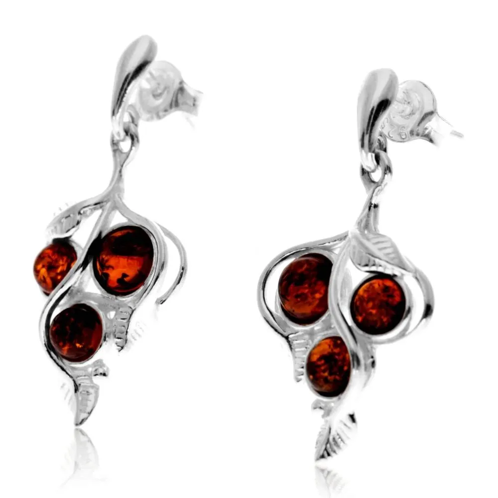 925 Sterling Silver & Genuine Baltic Amber Classic Drop Earrings - GL1030