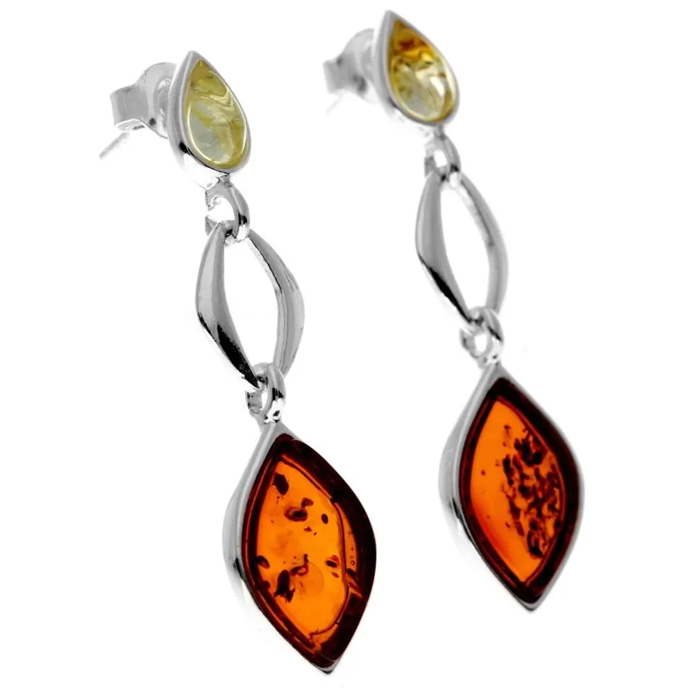 925 Sterling Silver & Genuine Baltic Amber Classic Studs Dangling Earrings - GL1021