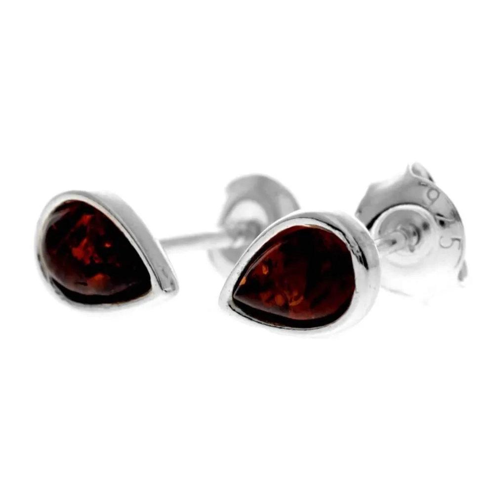 925 Sterling Silver & Genuine Baltic Amber Little Pears Studs Earrings  - AA013