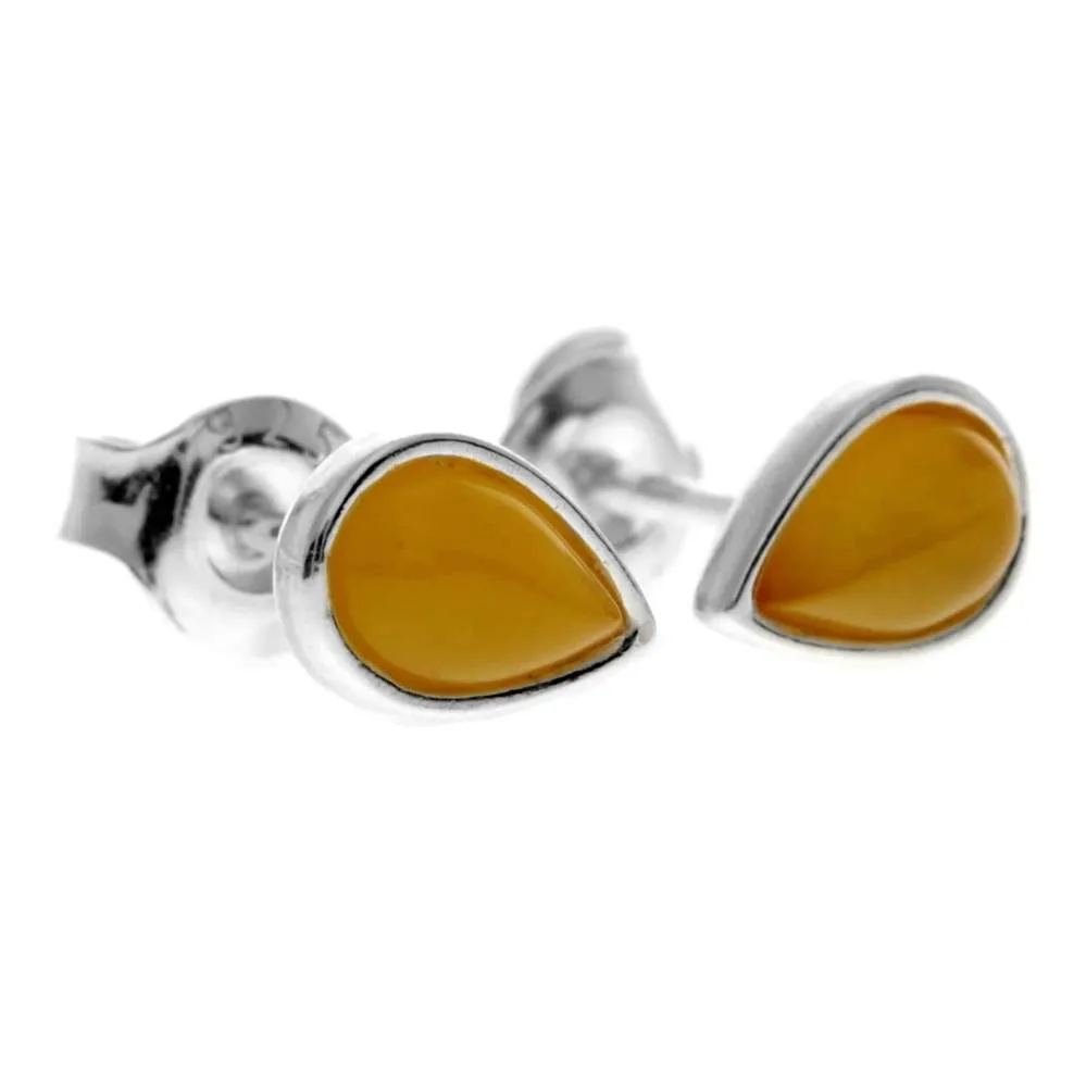 925 Sterling Silver & Genuine Baltic Amber Little Pears Studs Earrings  - AA013