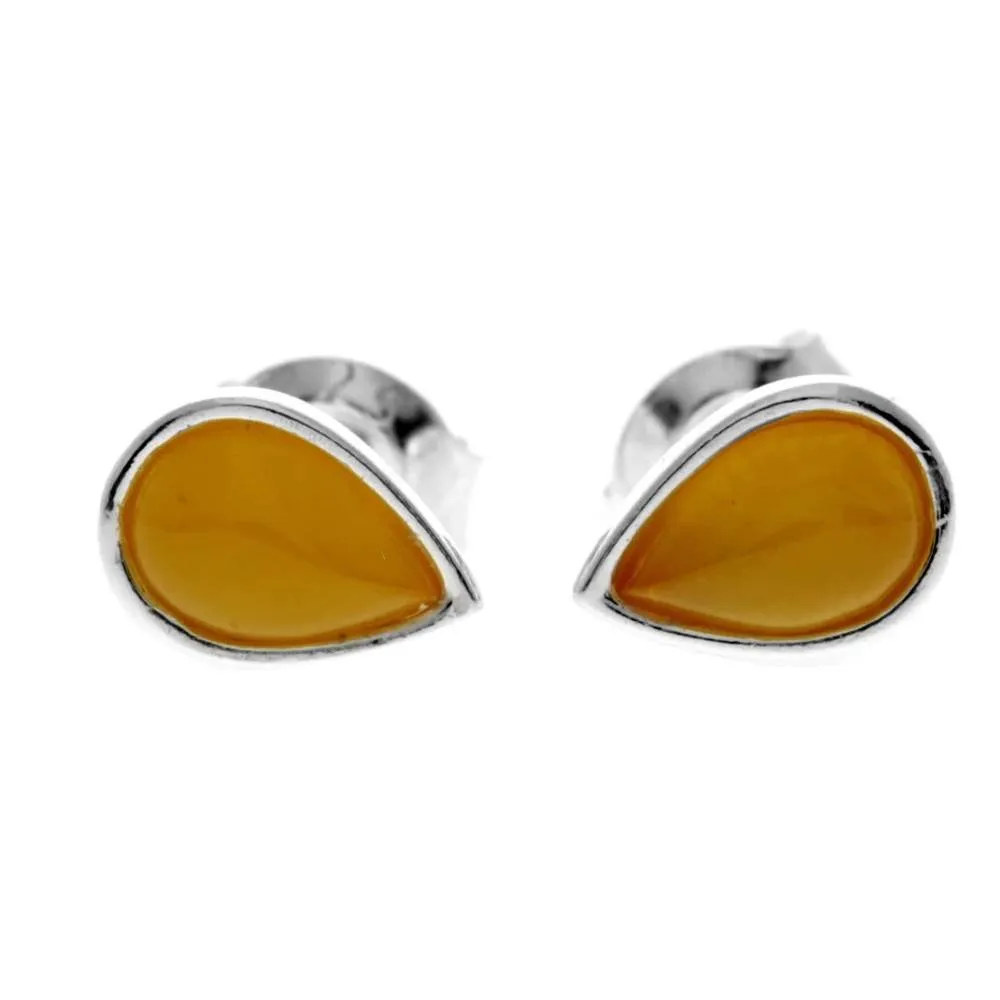 925 Sterling Silver & Genuine Baltic Amber Little Pears Studs Earrings  - AA013