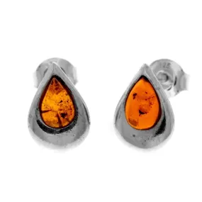 925 Sterling Silver & Genuine Baltic Amber Little Pears Studs Earrings  - K173