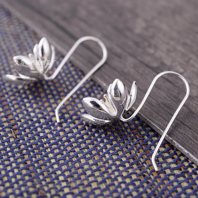 .925 Sterling Silver Large Flower Gold Tipped Earrings