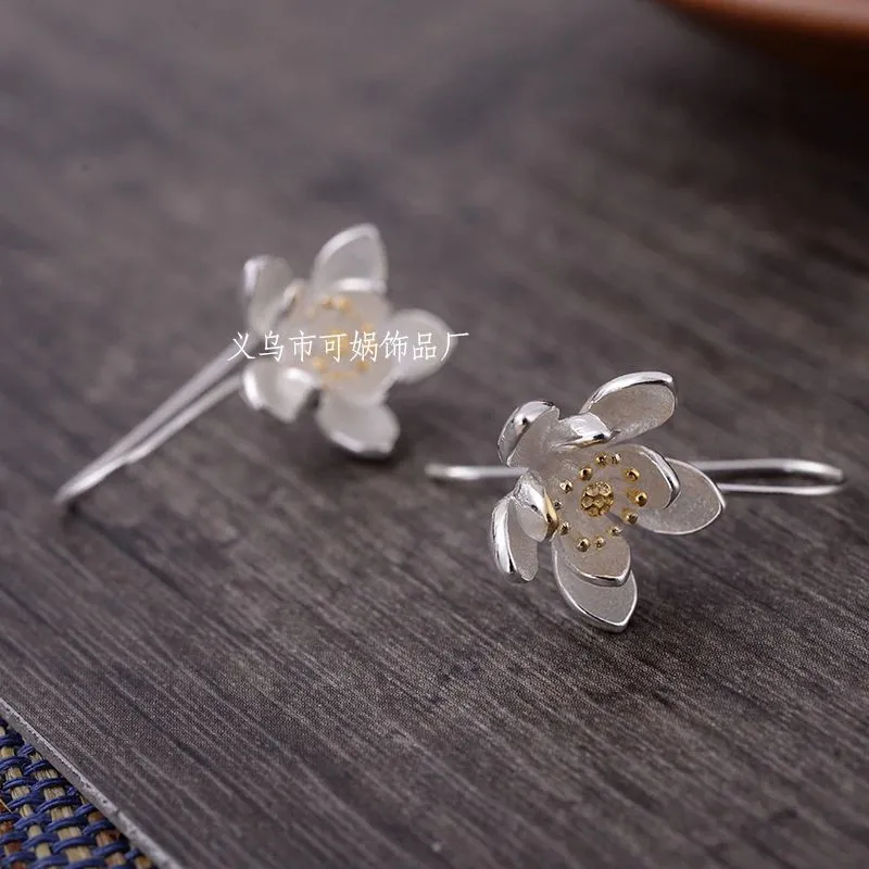 .925 Sterling Silver Large Flower Gold Tipped Earrings