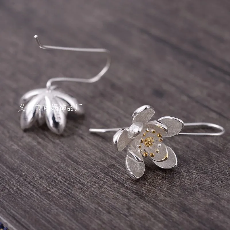 .925 Sterling Silver Large Flower Gold Tipped Earrings