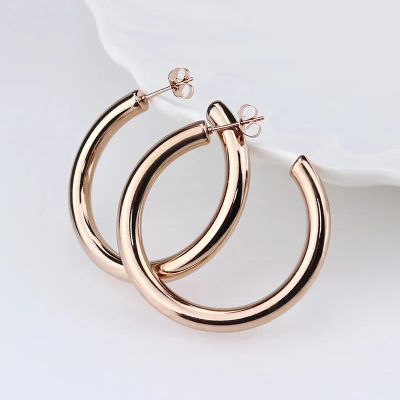 A&A Round Steel Hoop Earrings