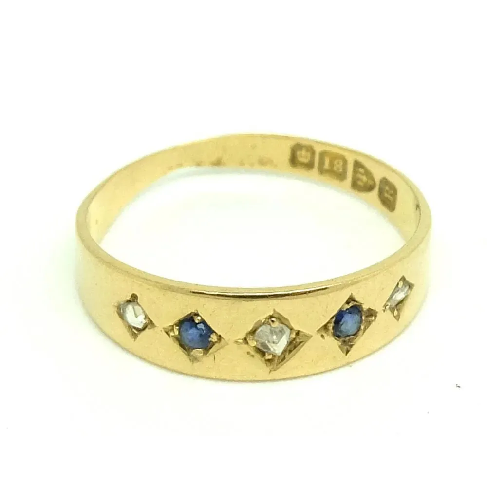 Antique Victorian 1900 Diamond & Sapphire 18ct Yellow Gold Ring