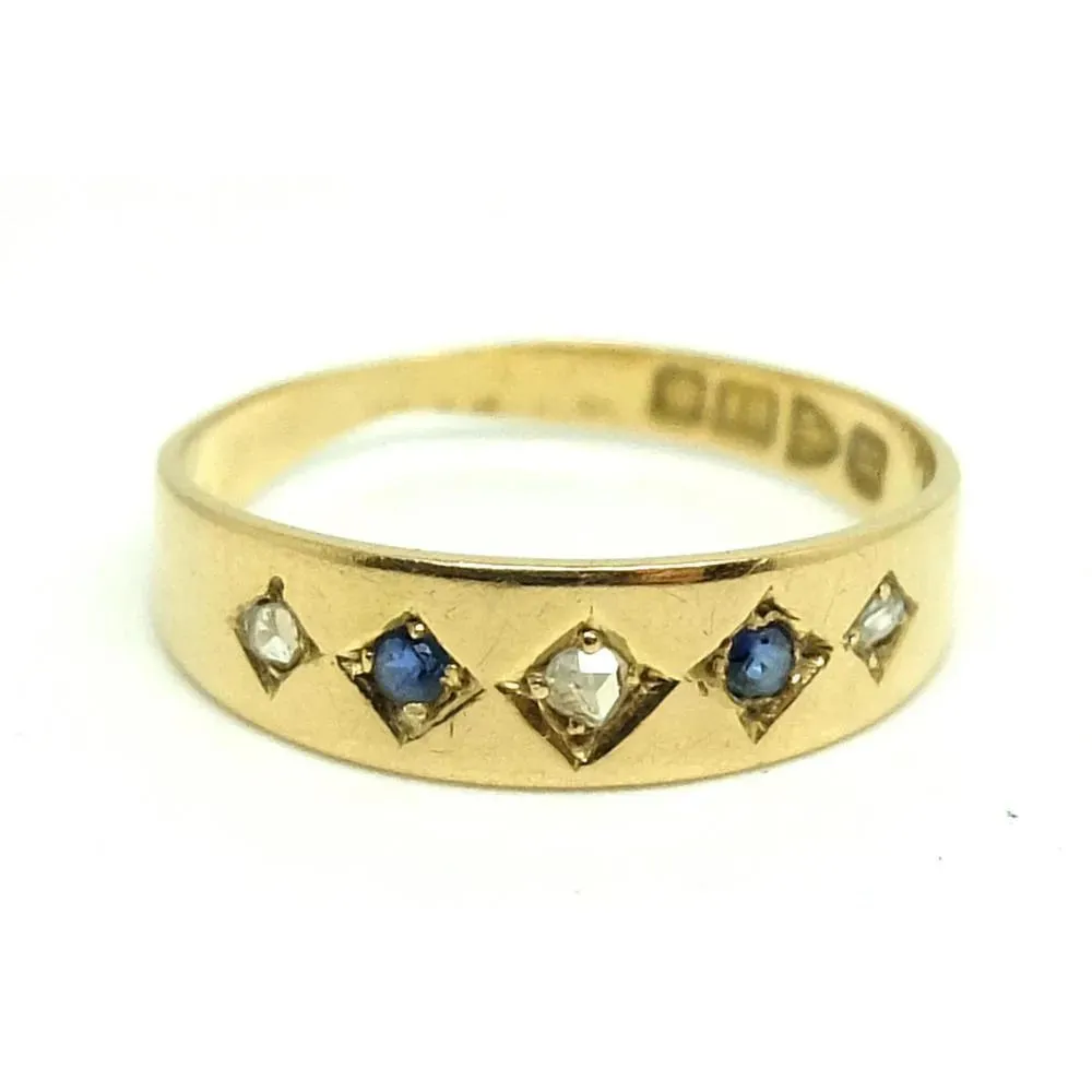 Antique Victorian 1900 Diamond & Sapphire 18ct Yellow Gold Ring