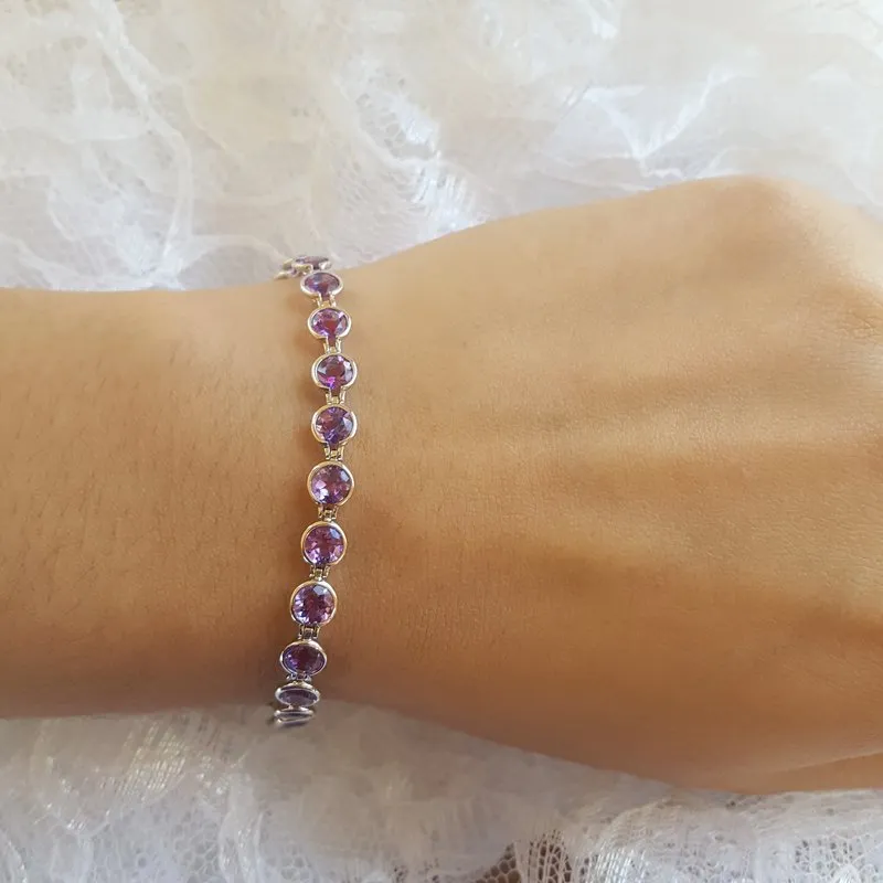 Arizona Amethyst Gold Jewelry Amethyst Stone Bezel Set Sleek Bracelet