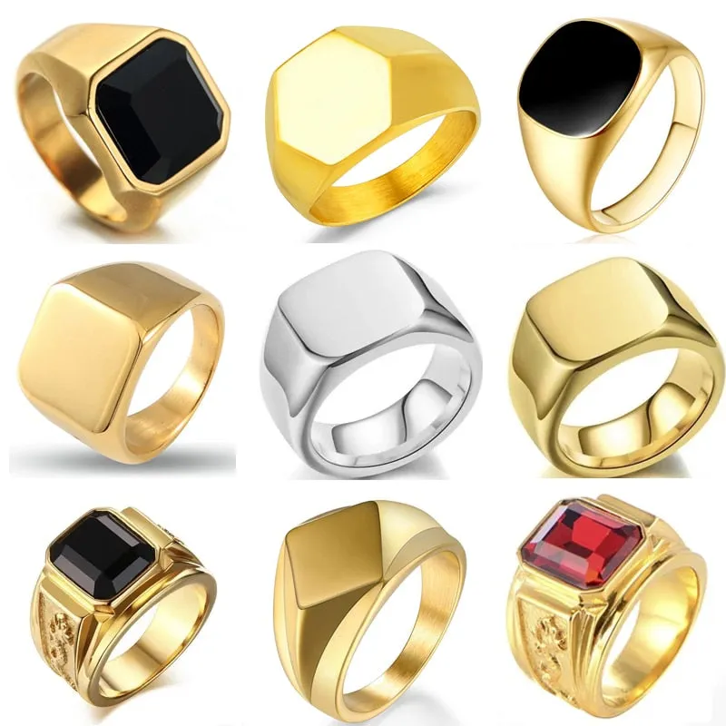 Biker Punk Style Rings for Men Width Signet Square Finger Fashion